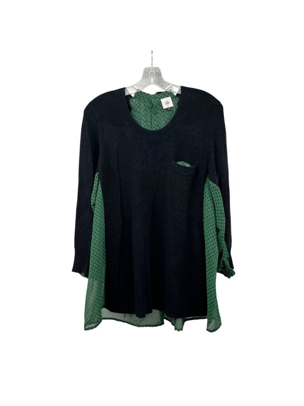 Cabi Womens Sweater 3/4 Sleeve Mixed Media Black/Green Size Medium
